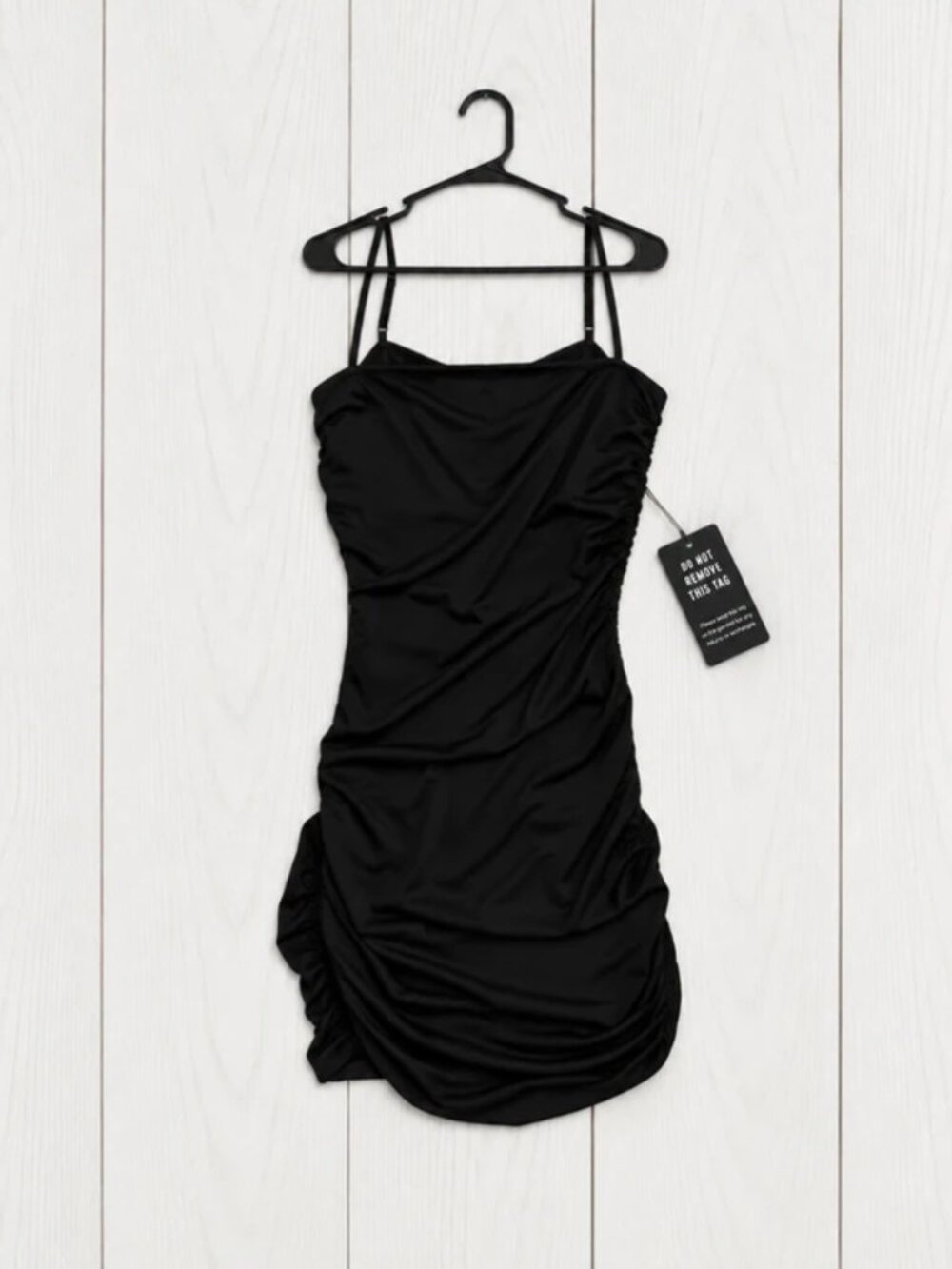 Express Women’s L Black Knit Bodycon Dress Ruched Strappy